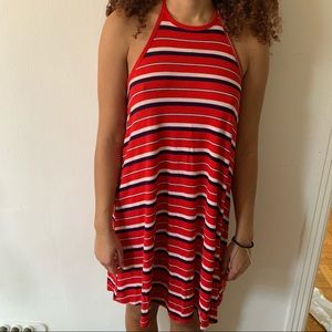 Women’s Striped Red Halter Dress